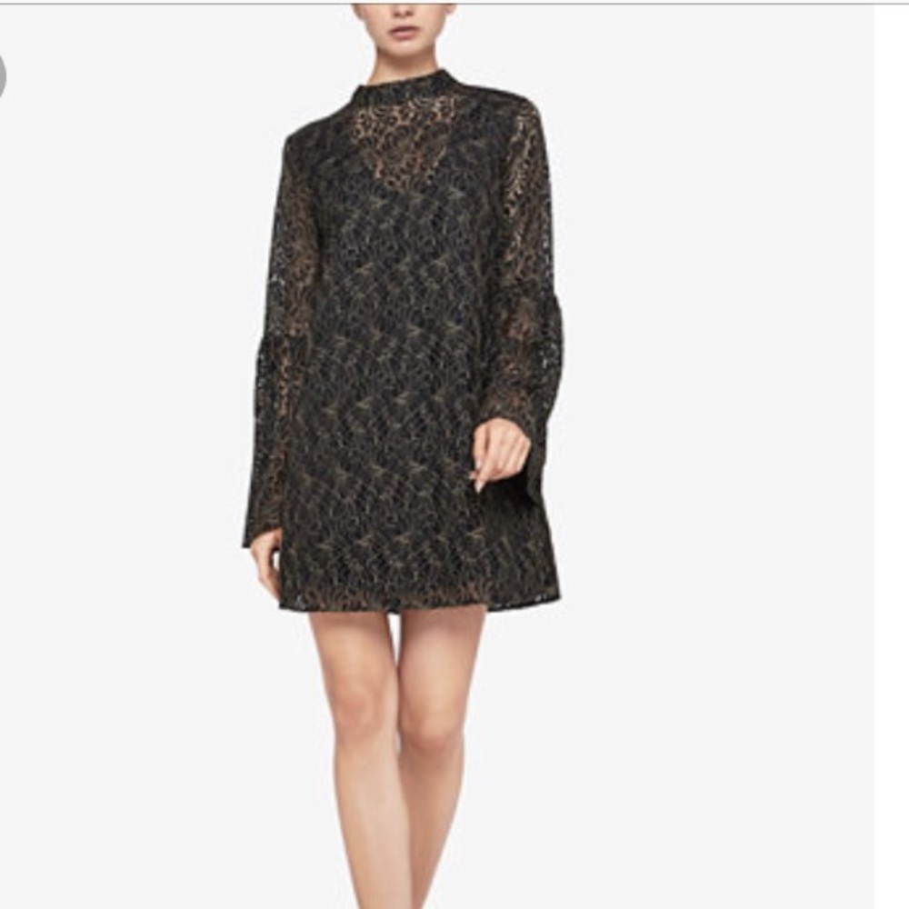 New BCBGENERATION Black Lace Bell Sleeve Dress
